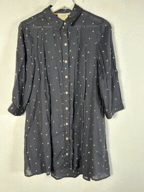 Maeve by Anthropologie Womens Monika Navy Dot Tunic Top Shirt Button Down Small